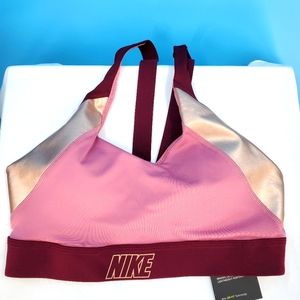 Nike Indy Sports Bra Burgundy Pink & Gold Size Large. Now NWOT.